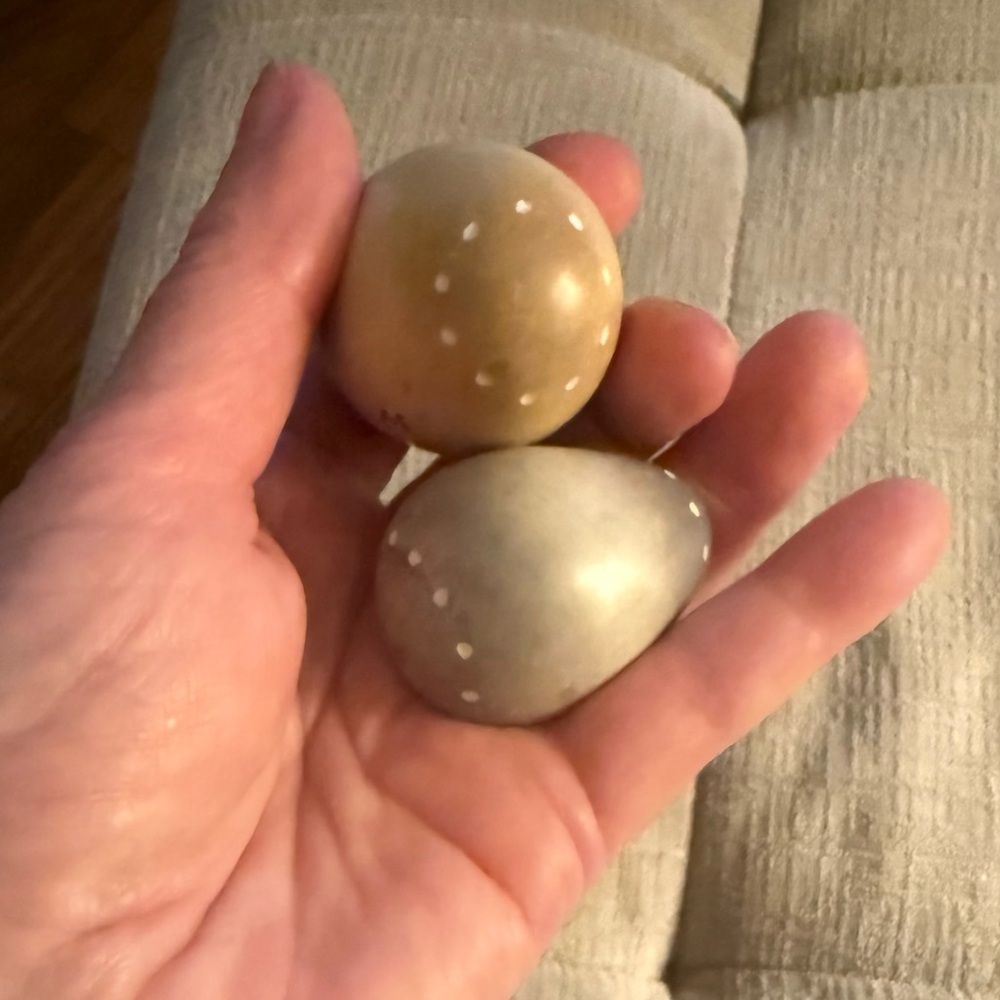Set Of 2 Eggs Made Of Stone Or Marble, Hand Made